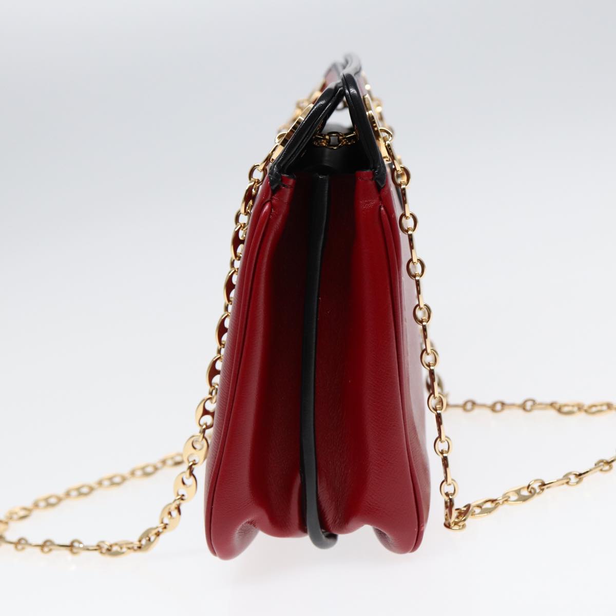 GUCCI Chain Shoulder Bag Leather Red Gold 576422 Auth am6808V