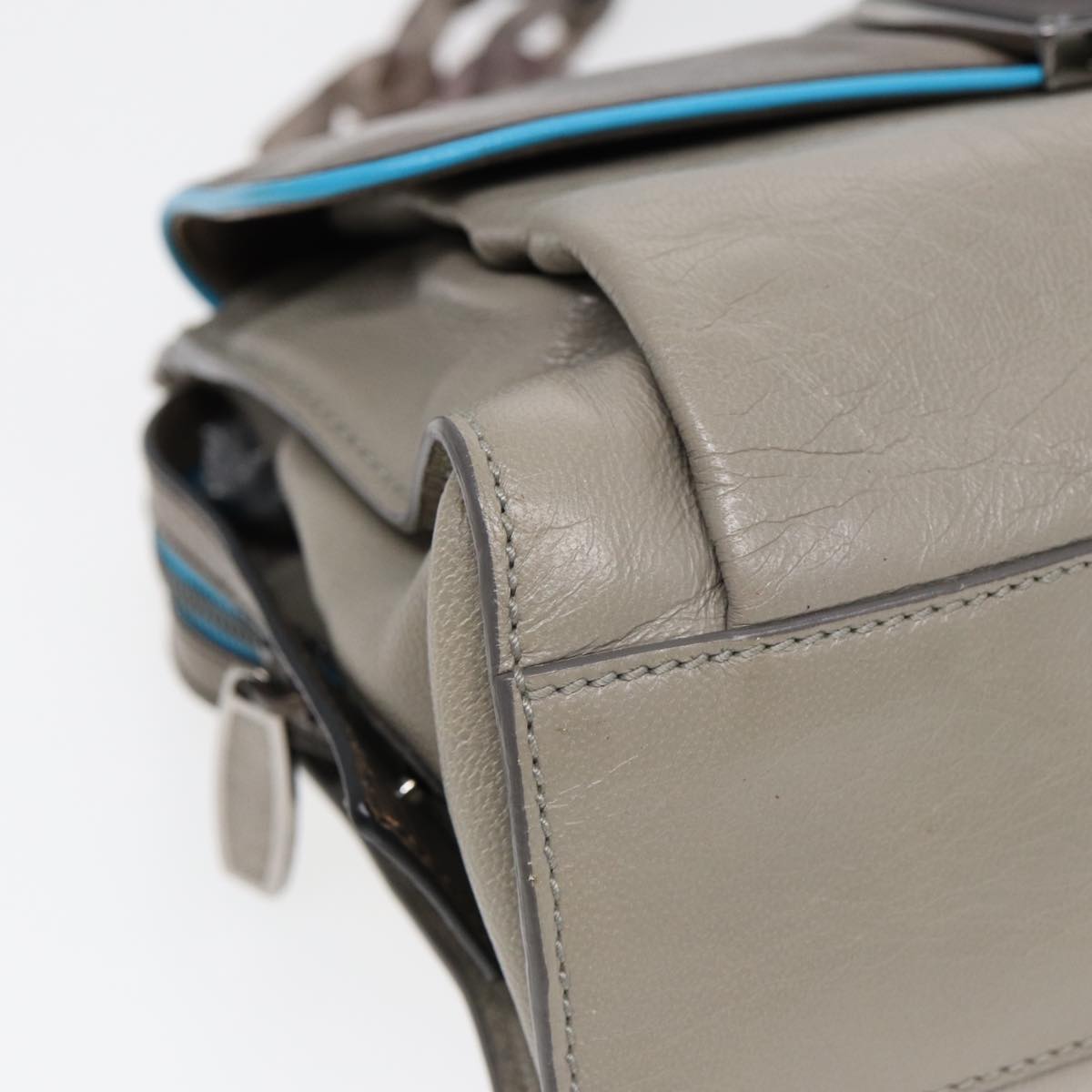 BALENCIAGA Turn Lock Chain Shoulder Bag Leather Beige Gray Silver Auth am6814V