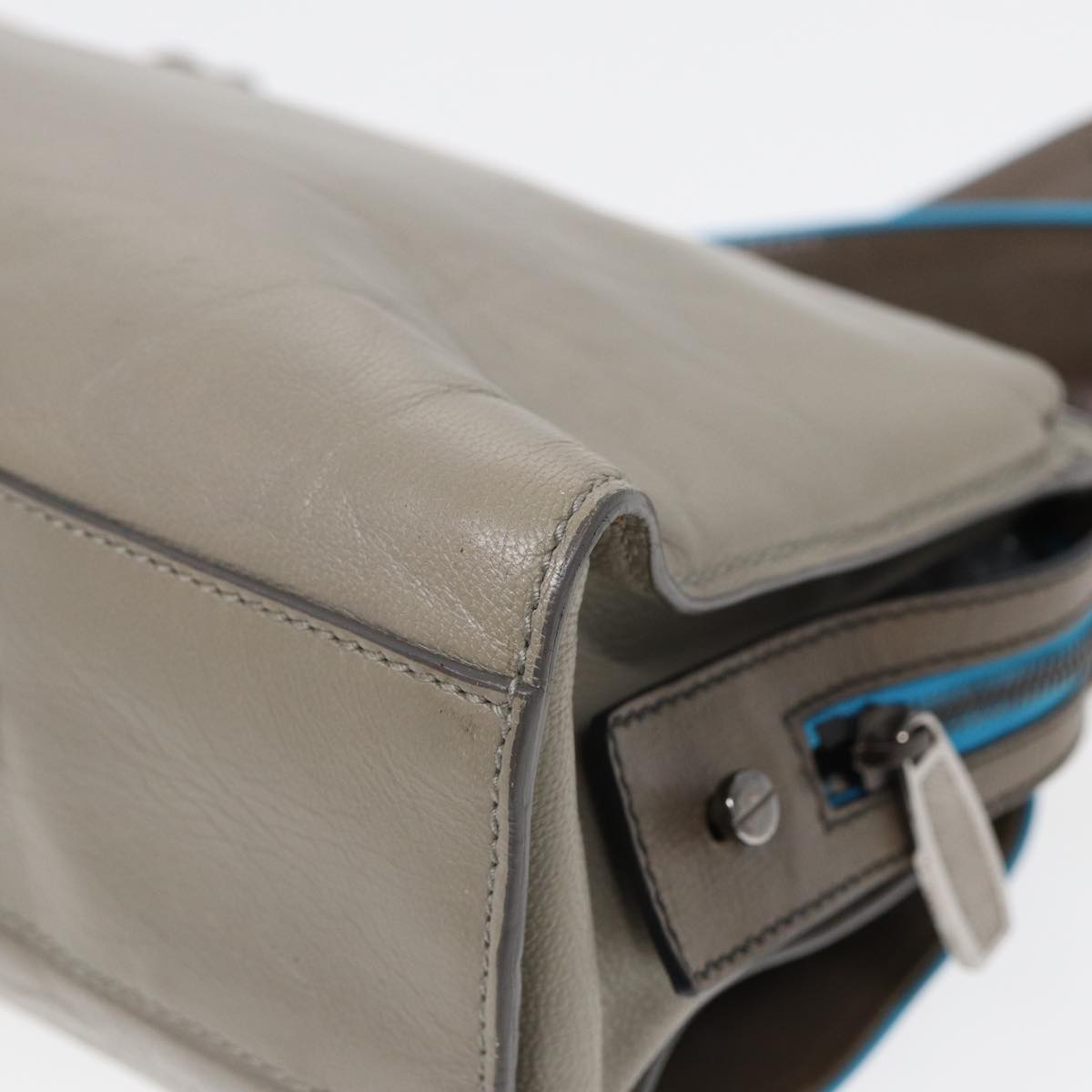 BALENCIAGA Turn Lock Chain Shoulder Bag Leather Beige Gray Silver Auth am6814V