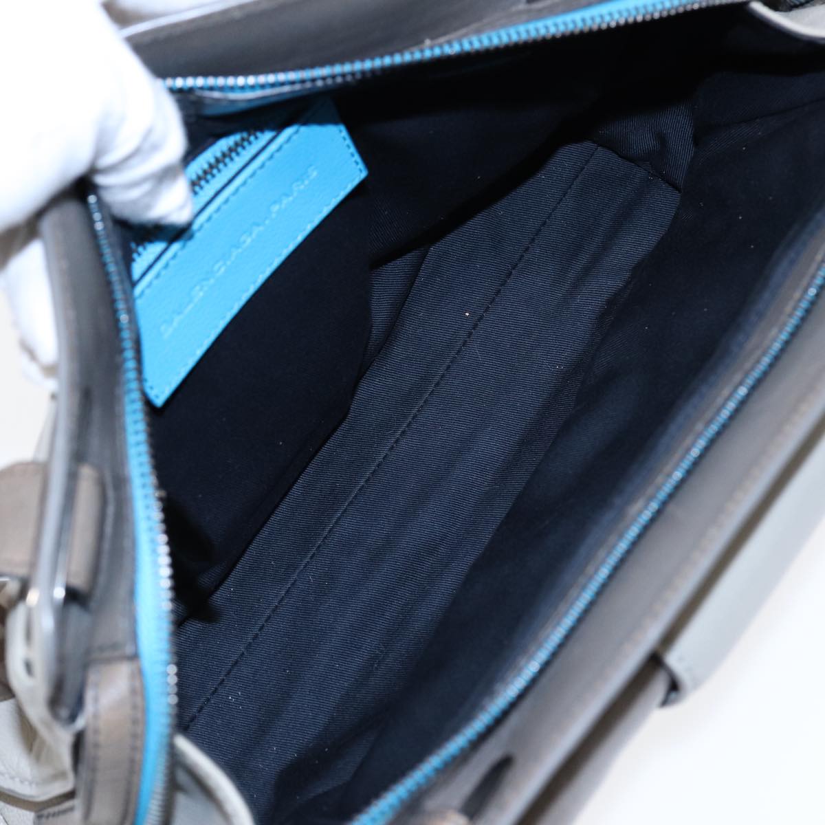 BALENCIAGA Turn Lock Chain Shoulder Bag Leather Beige Gray Silver Auth am6814V