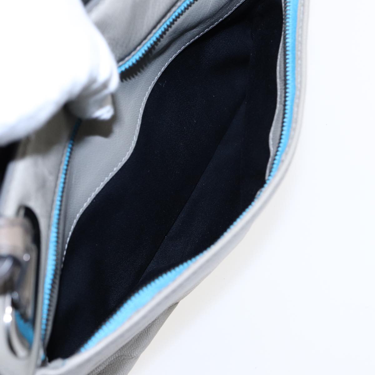 BALENCIAGA Turn Lock Chain Shoulder Bag Leather Beige Gray Silver Auth am6814V