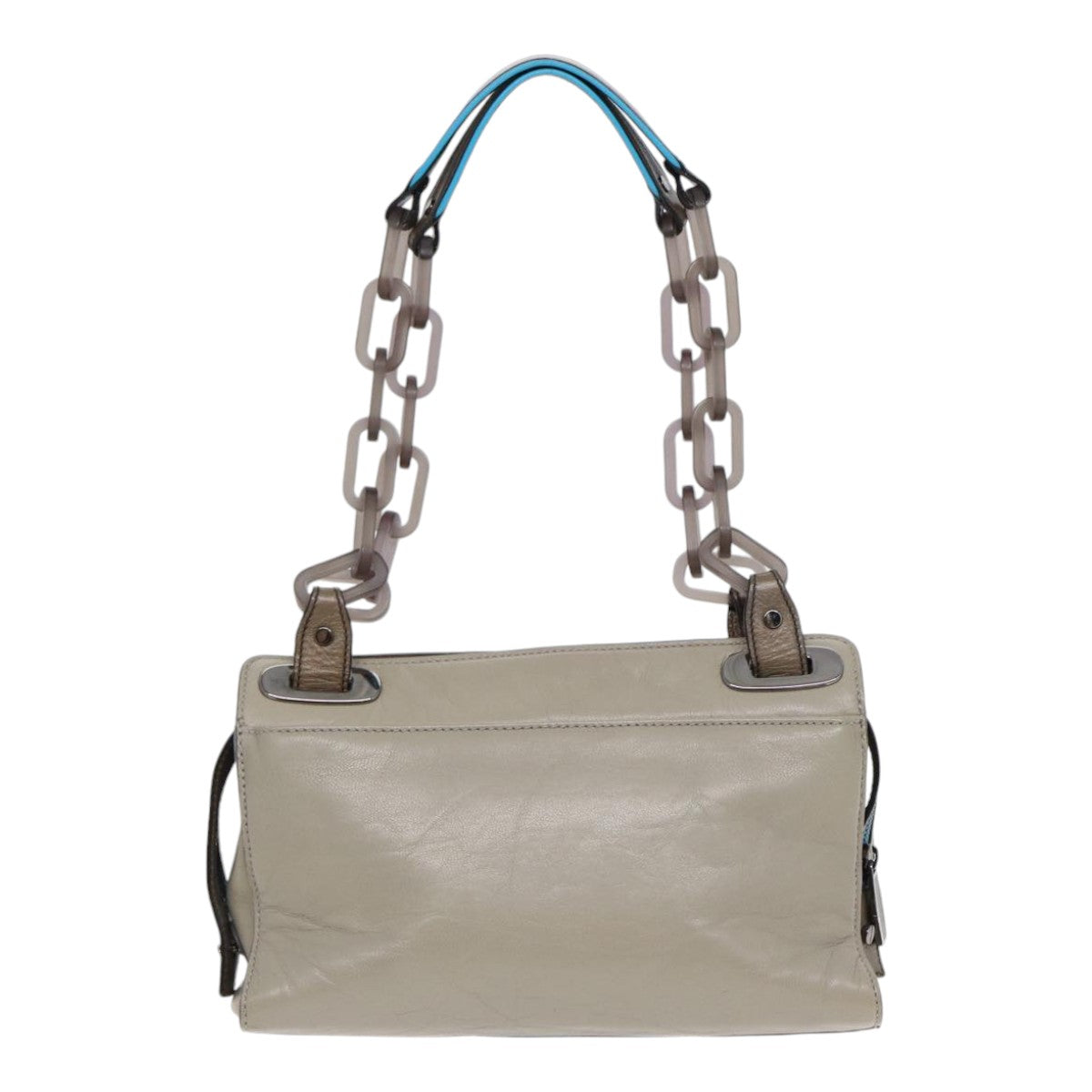 BALENCIAGA Turn Lock Chain Shoulder Bag Leather Beige Gray Silver Auth am6814V