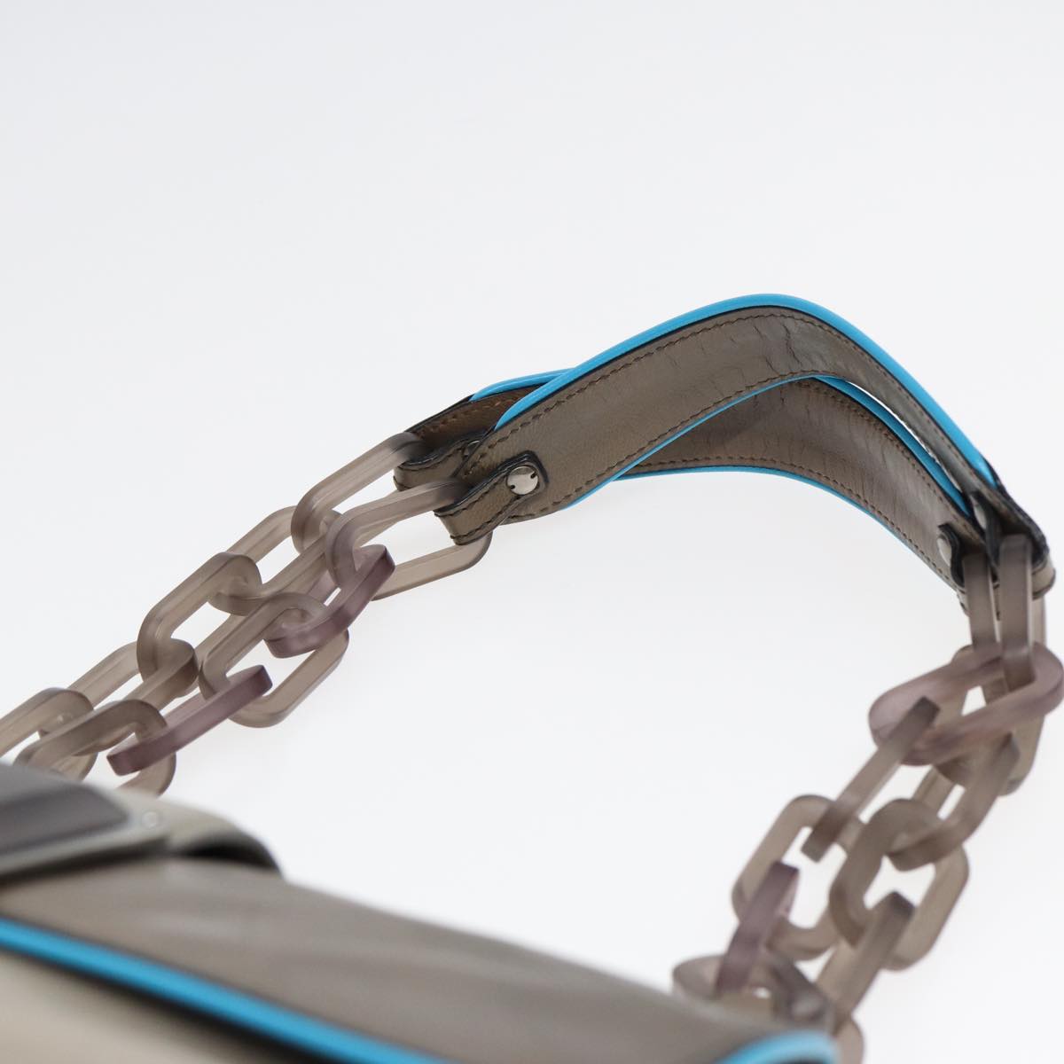 BALENCIAGA Turn Lock Chain Shoulder Bag Leather Beige Gray Silver Auth am6814V