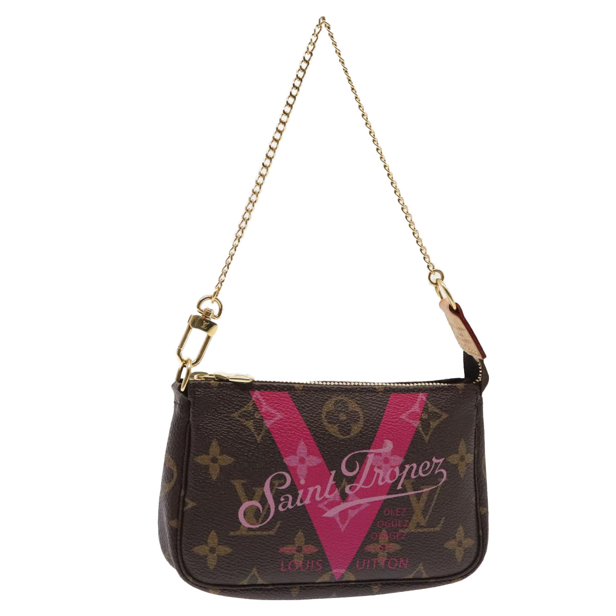 LOUIS VUITTON Monogram V line Mini Pochette Accessoires Pouch Pink Auth am6931AV