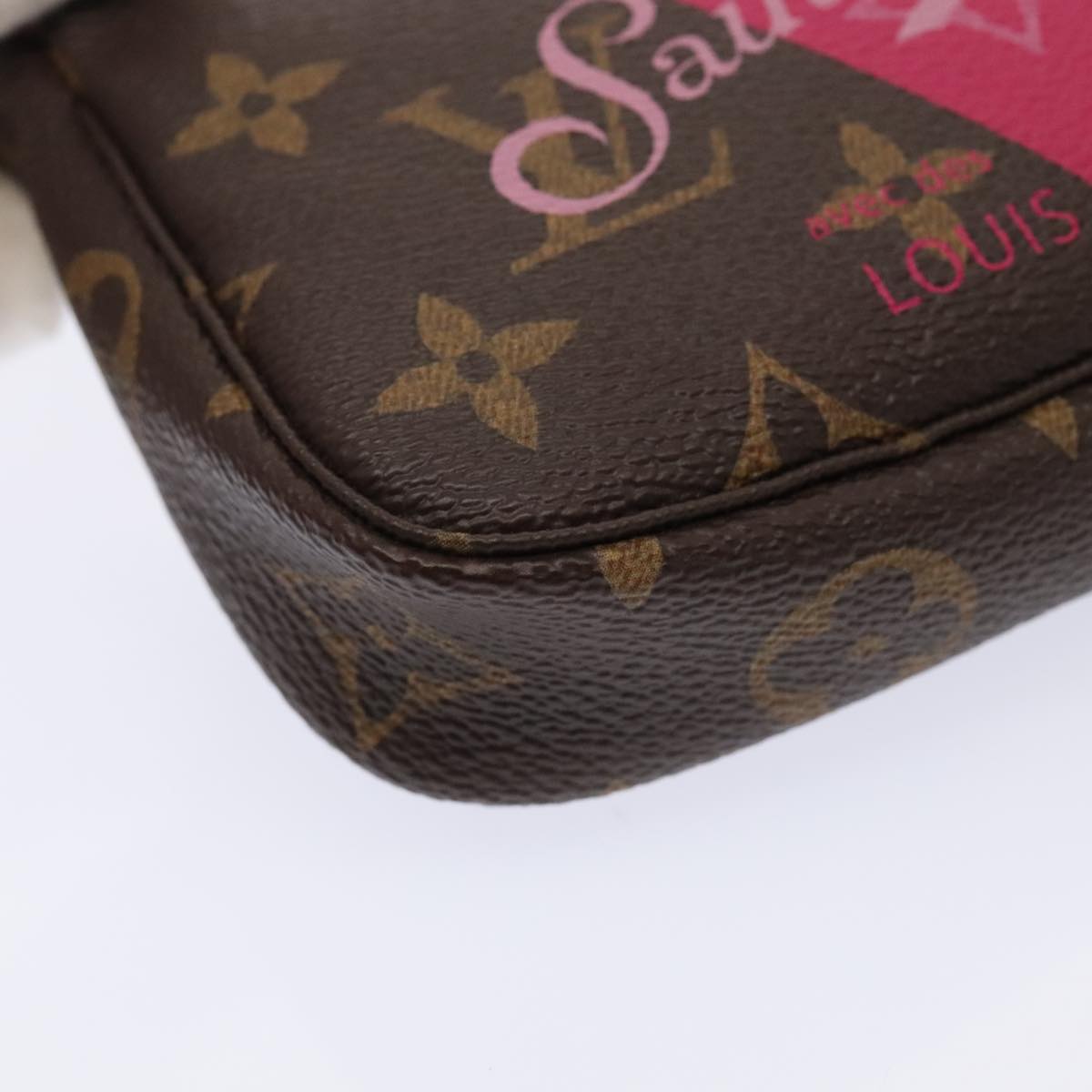LOUIS VUITTON Monogram V line Mini Pochette Accessoires Pouch Pink Auth am6931SAV