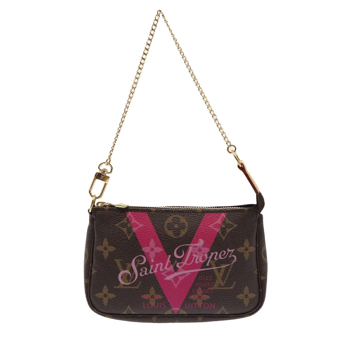 LOUIS VUITTON Monogram V line Mini Pochette Accessoires Pouch Pink Auth am6931SAV