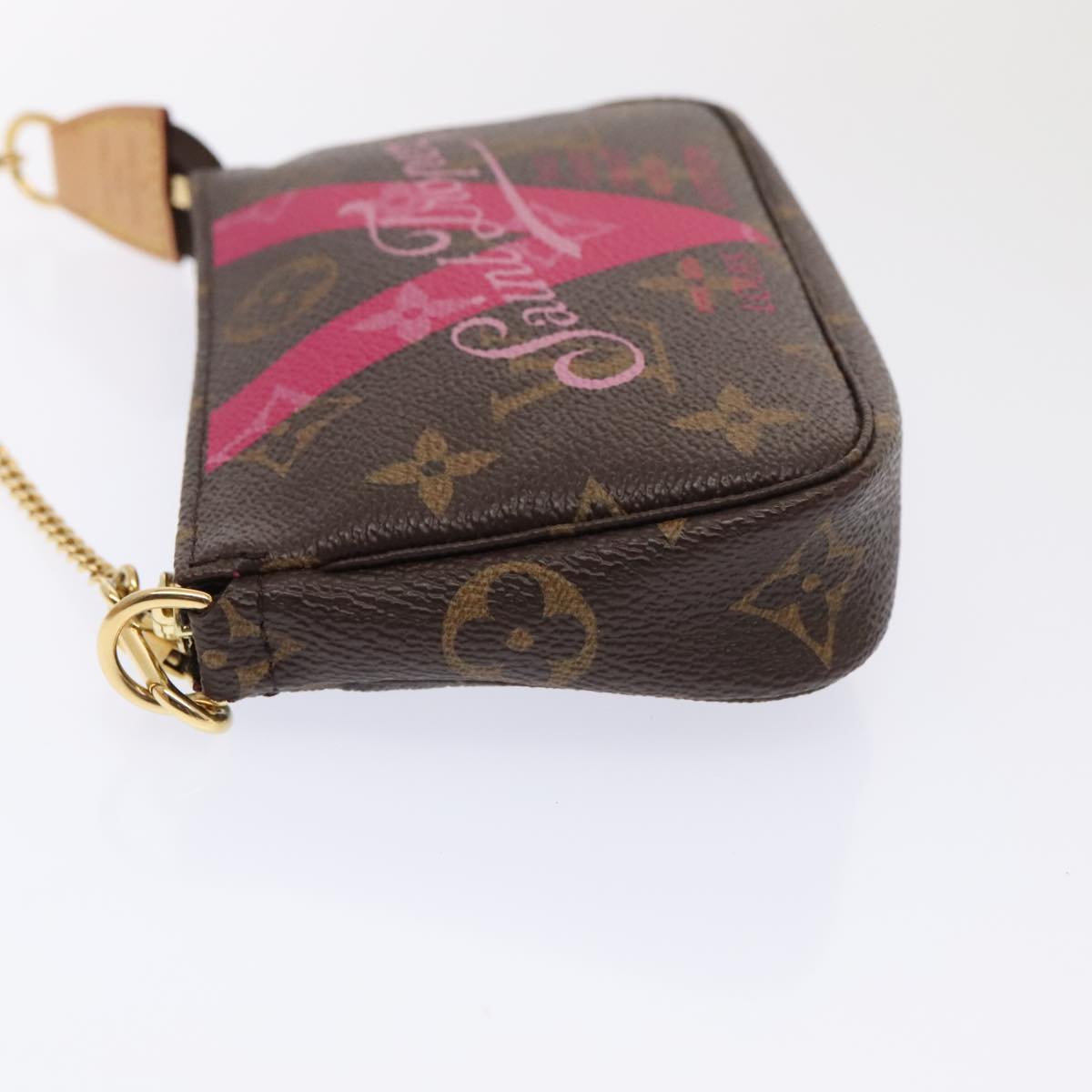 LOUIS VUITTON Monogram V line Mini Pochette Accessoires Pouch Pink Auth am6931AV
