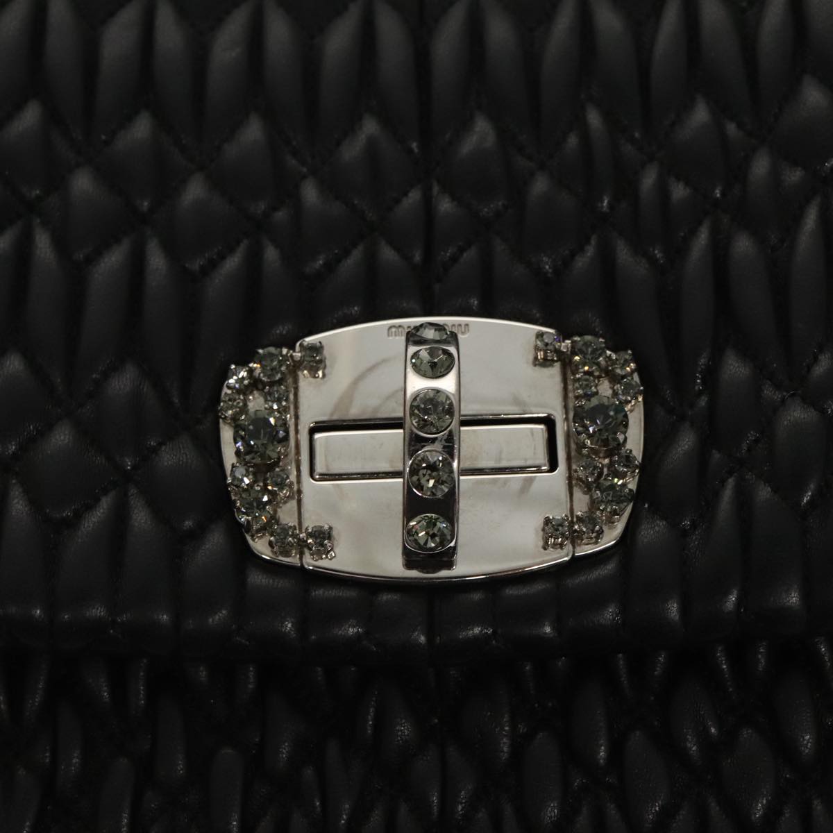 Miu Miu Matelasse Bijoux Shoulder Bag Leather Black Auth am7147SAV