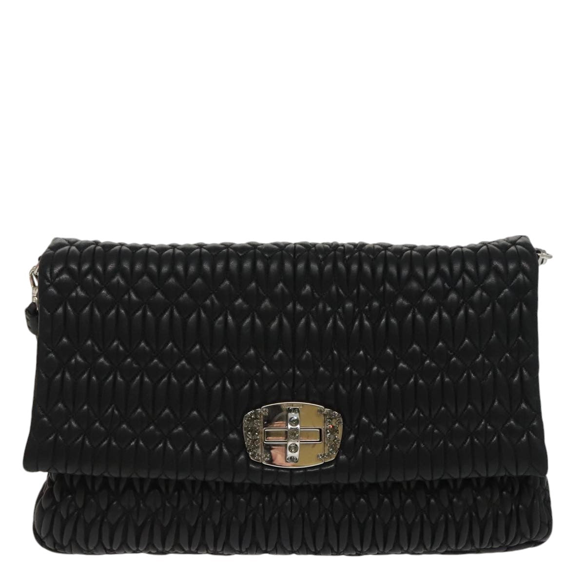 Miu Miu Matelasse Bijoux Shoulder Bag Leather Black Auth am7147SAV