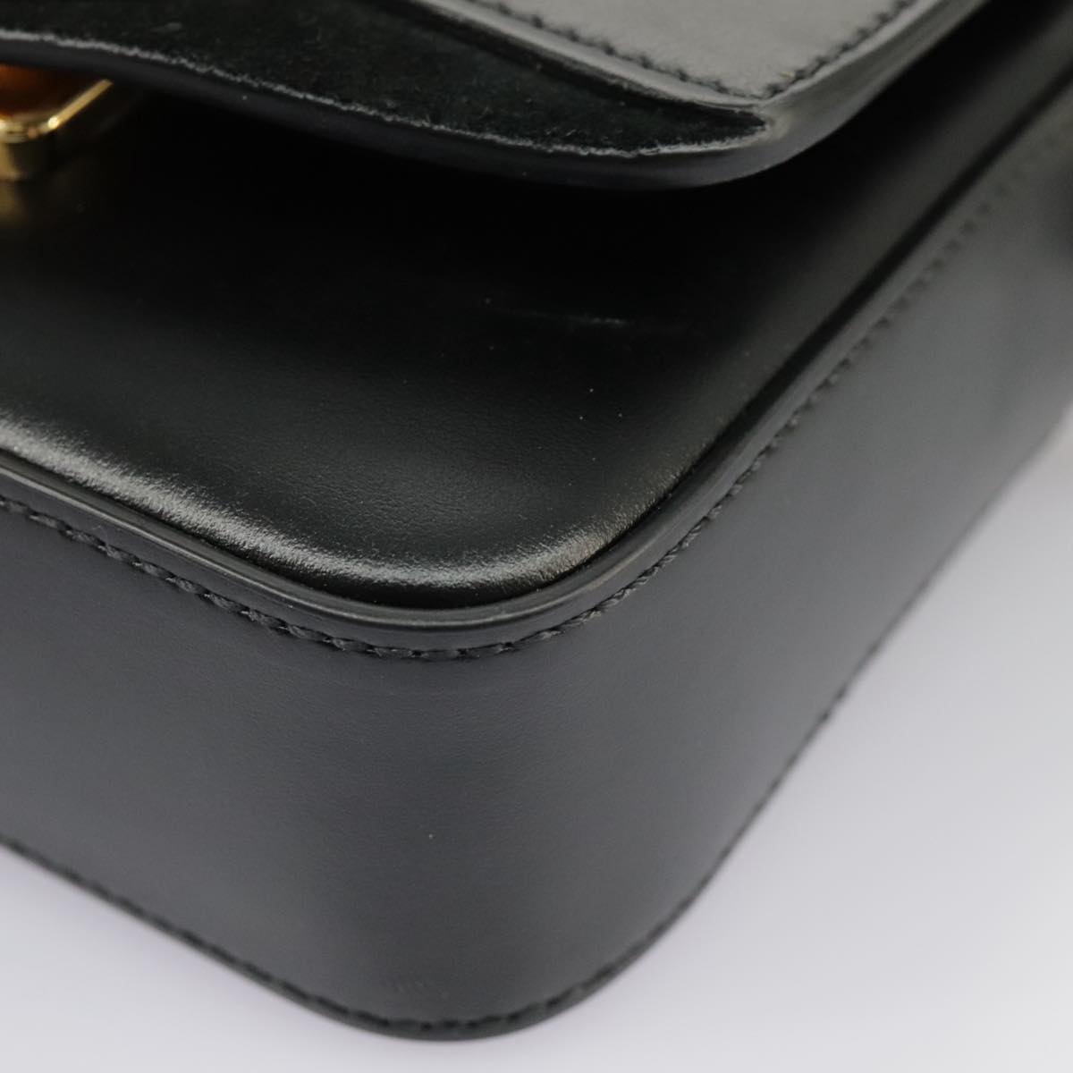 Chloe Mini Hand Bag Leather 2way Black Gold Auth am7172V