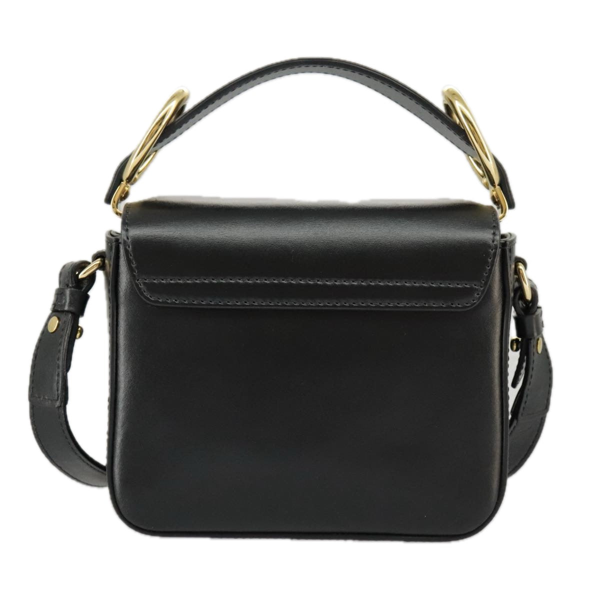 Chloe Mini Hand Bag Leather 2way Black Gold Auth am7172V