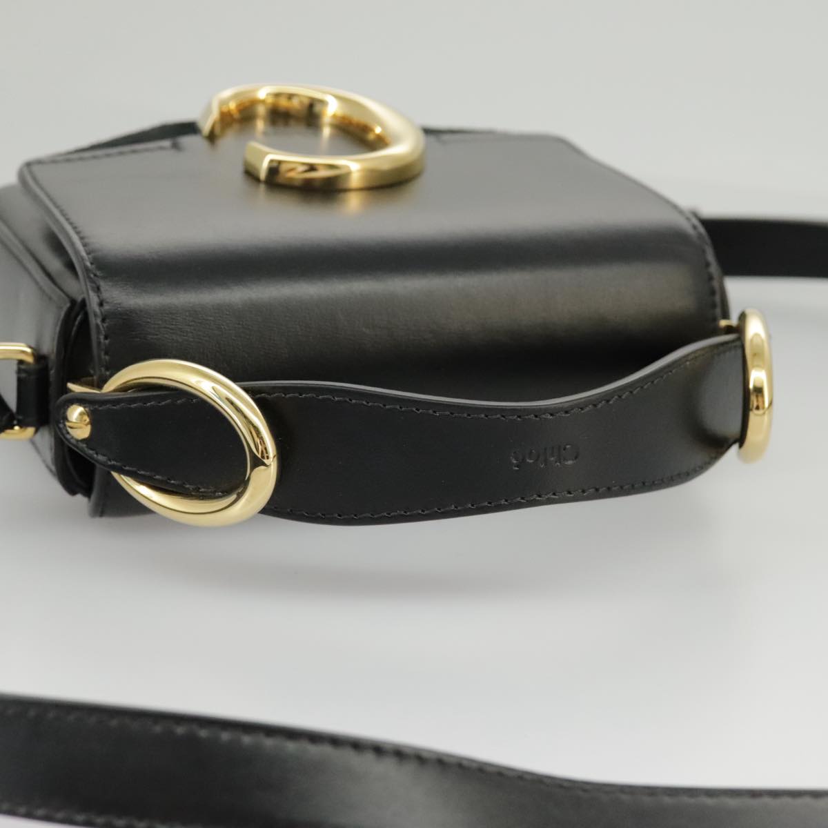 Chloe Mini Hand Bag Leather 2way Black Gold Auth am7172V