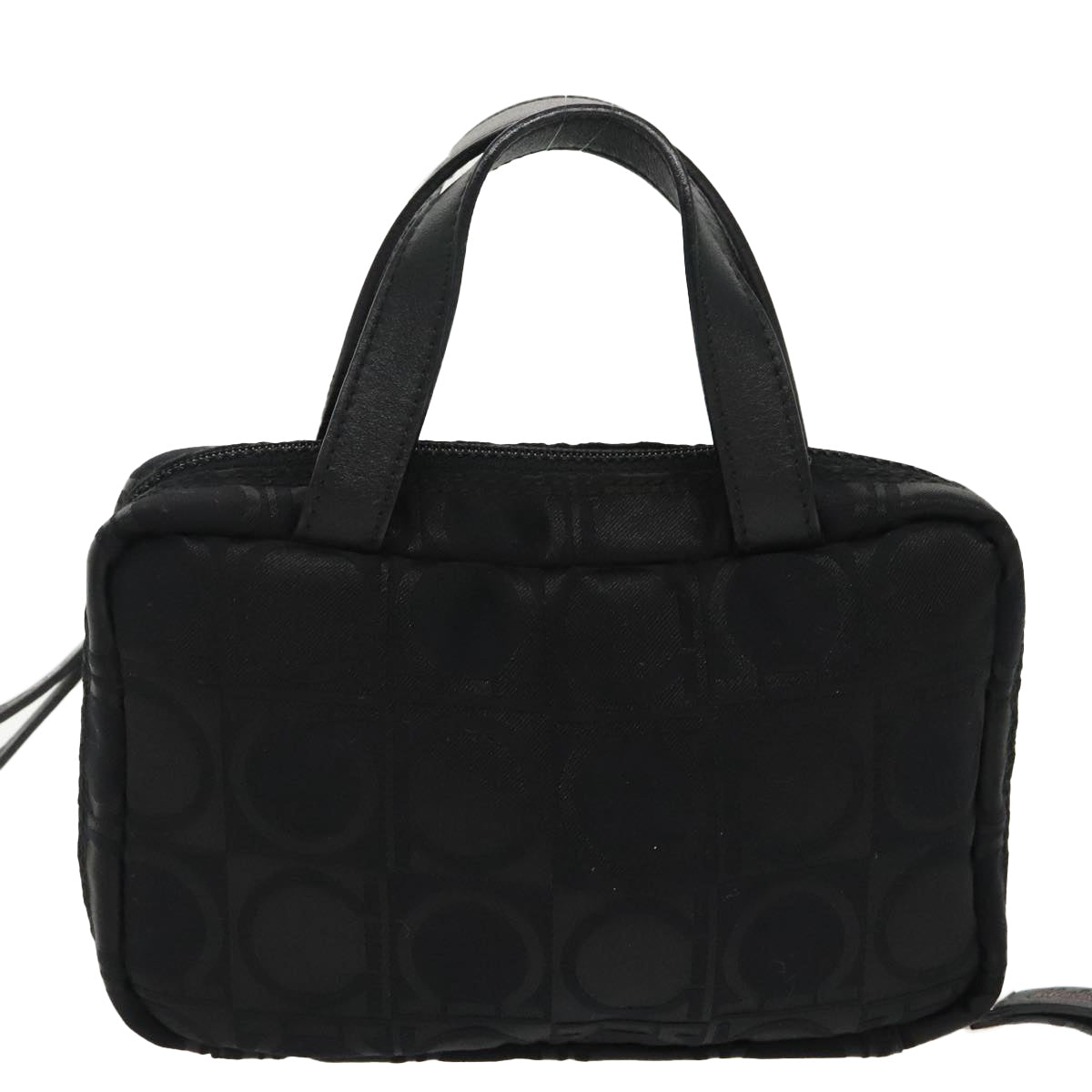 Salvatore Ferragamo Hand Bag Nylon Silver Black Auth am7194