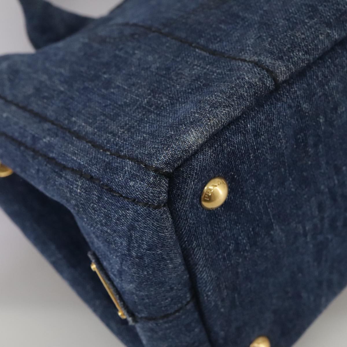 PRADA Canapa PM Hand Bag Denim Blue Gold Auth am7316V