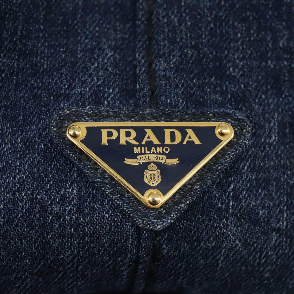 PRADA Canapa PM Hand Bag Denim Blue Gold Auth am7316V