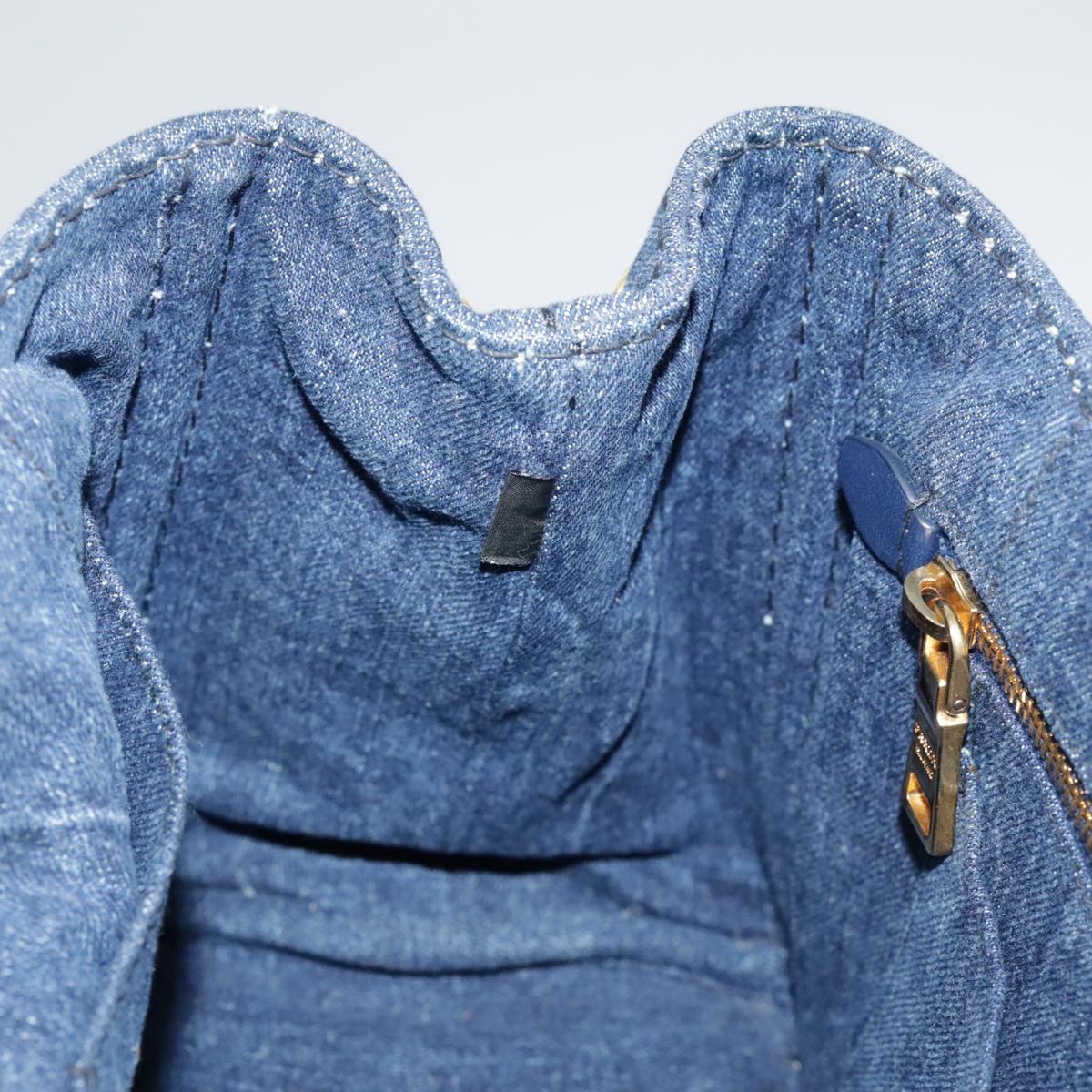 PRADA Canapa PM Hand Bag Denim Blue Gold Auth am7316V