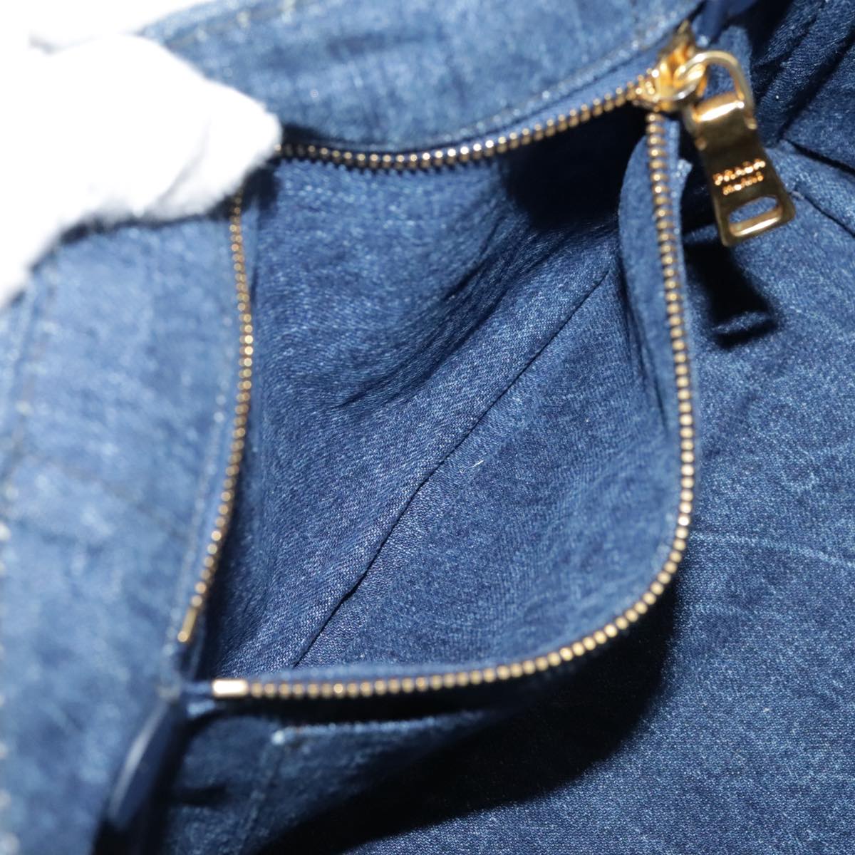 PRADA Canapa PM Hand Bag Denim Blue Gold Auth am7316V