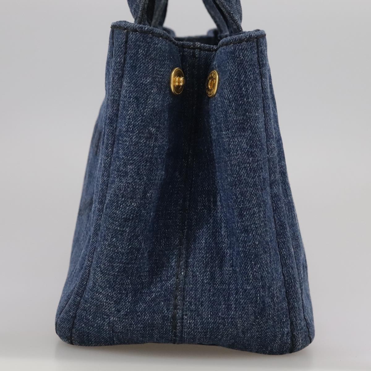 PRADA Canapa PM Hand Bag Denim Blue Gold Auth am7316V