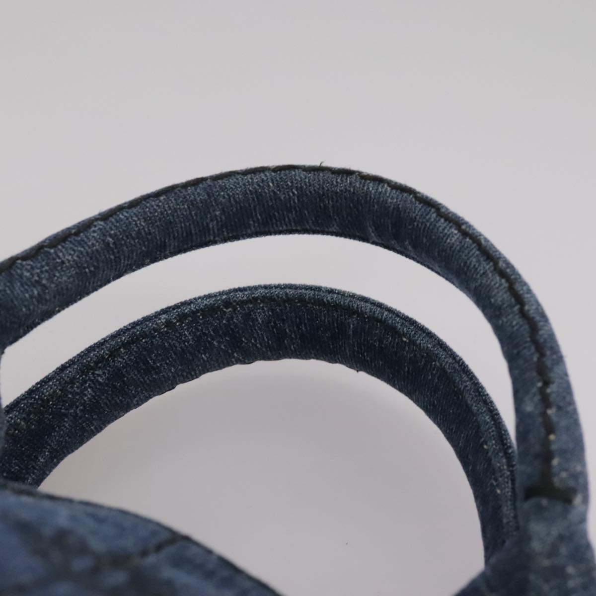 PRADA Canapa PM Hand Bag Denim Blue Gold Auth am7316V