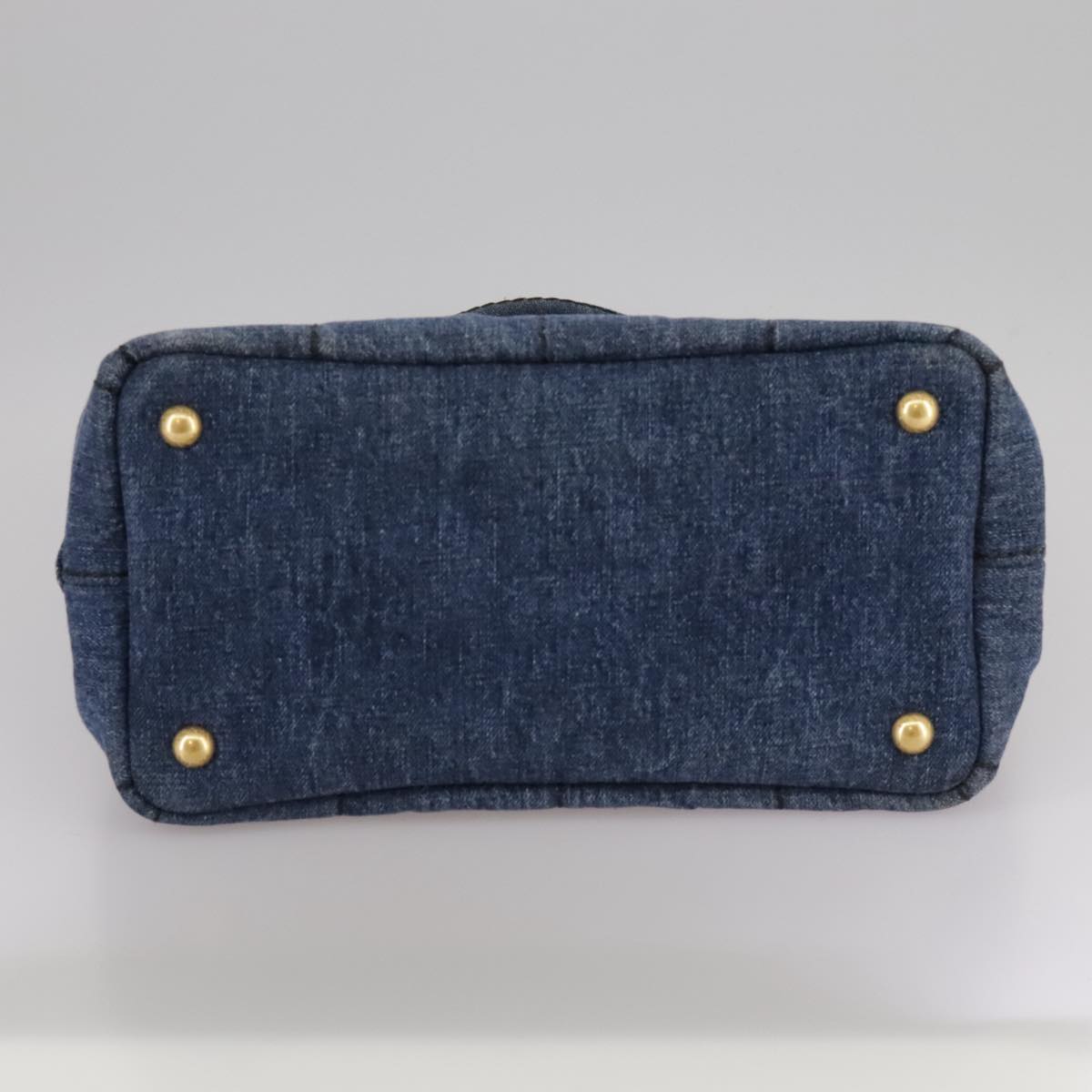 PRADA Canapa PM Hand Bag Denim Blue Gold Auth am7316V