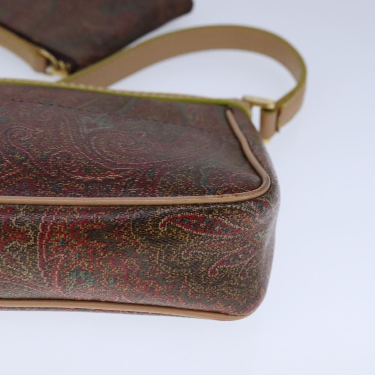 ETRO Paisley Shoulder Bag PVC Leather Brown Gold Auth am7332