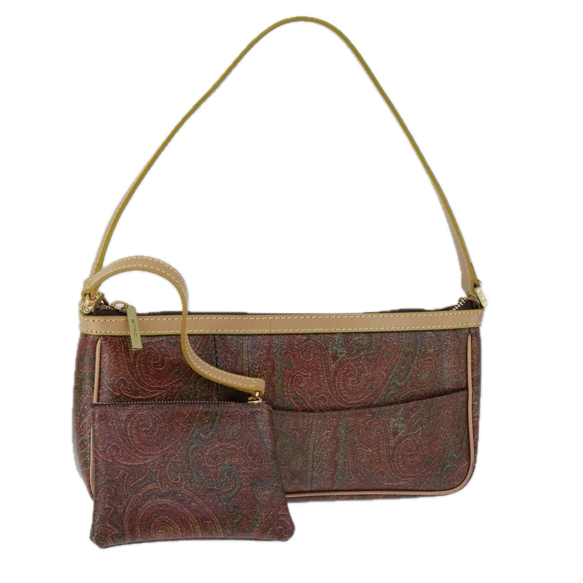 ETRO Paisley Shoulder Bag PVC Leather Brown Gold Auth am7332