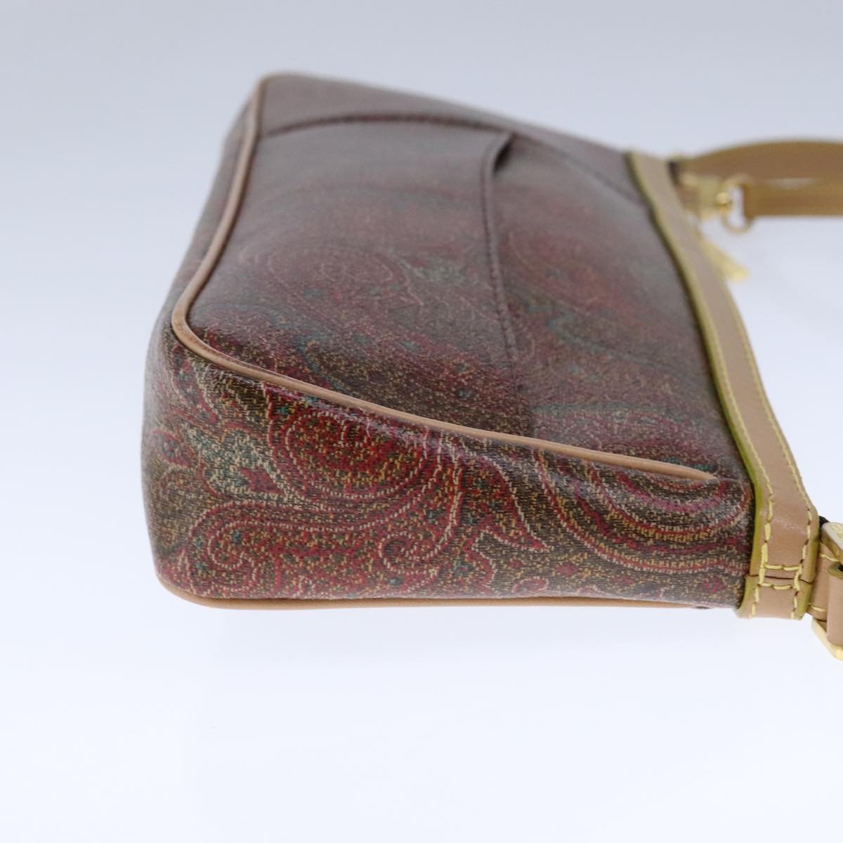 ETRO Paisley Shoulder Bag PVC Leather Brown Gold Auth am7332