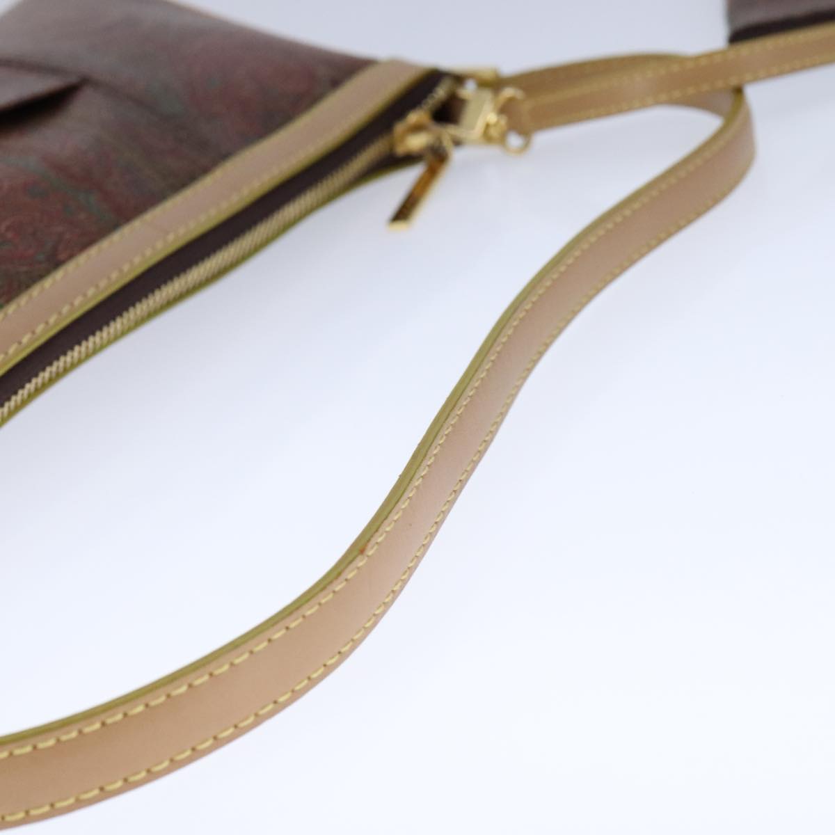 ETRO Paisley Shoulder Bag PVC Leather Brown Gold Auth am7332