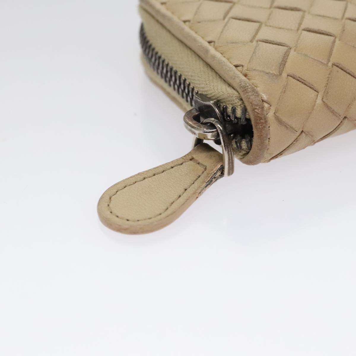 BOTTEGA VENETA INTRECCIATO Coin Purse Leather Beige Auth am7335