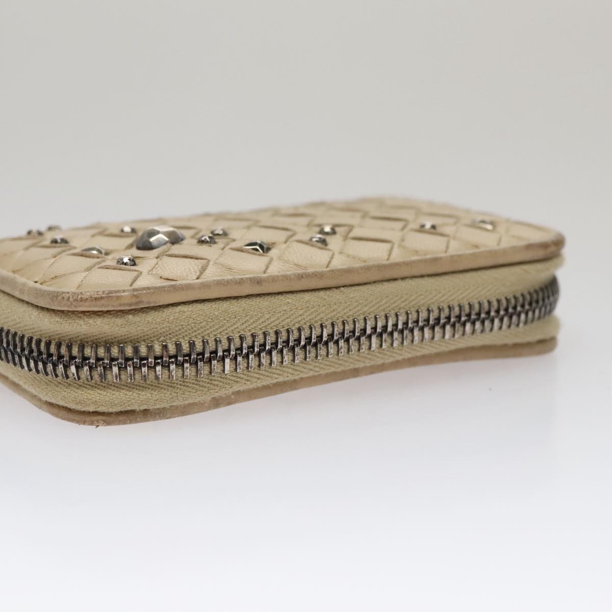 BOTTEGA VENETA INTRECCIATO Coin Purse Leather Beige Auth am7335