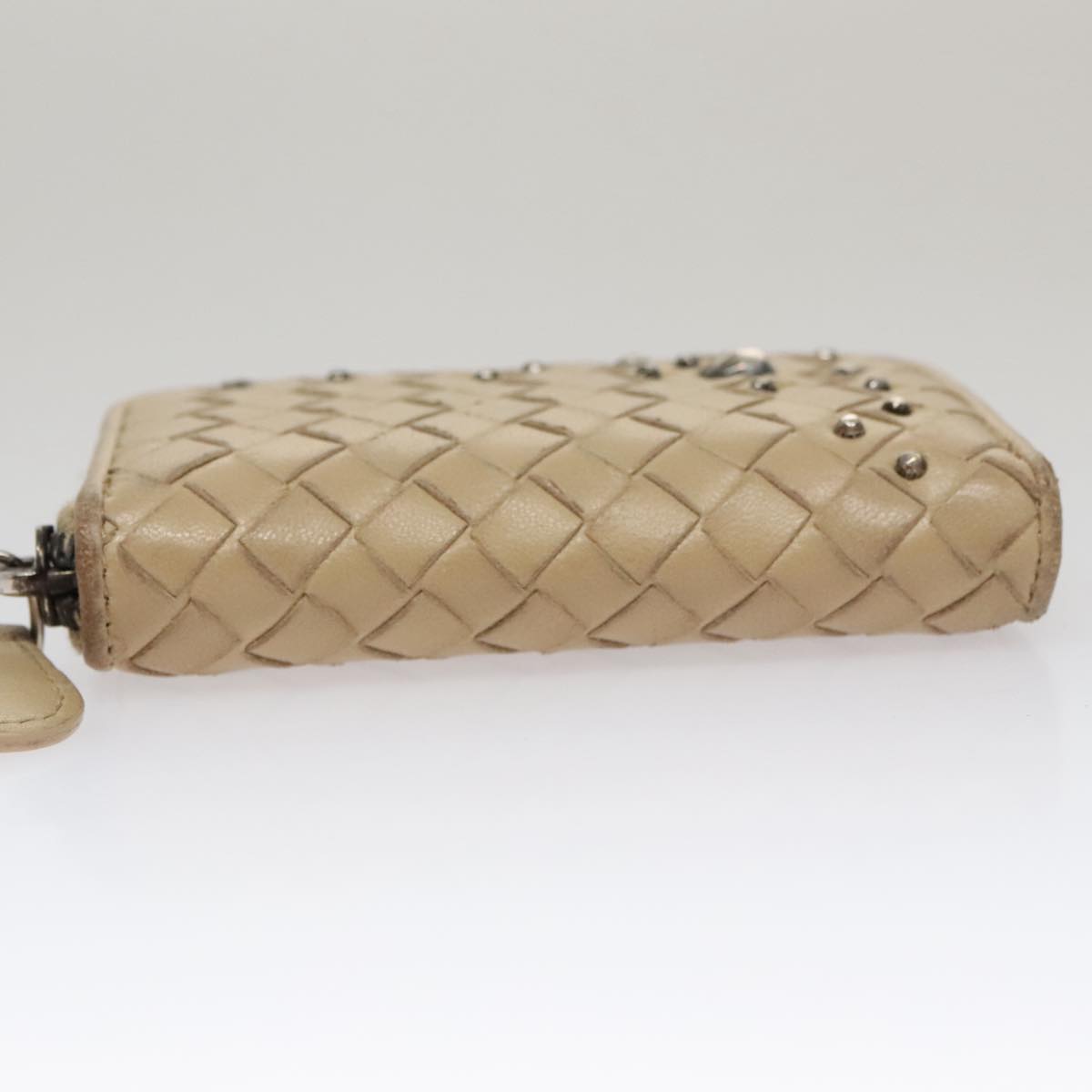 BOTTEGA VENETA INTRECCIATO Coin Purse Leather Beige Auth am7335