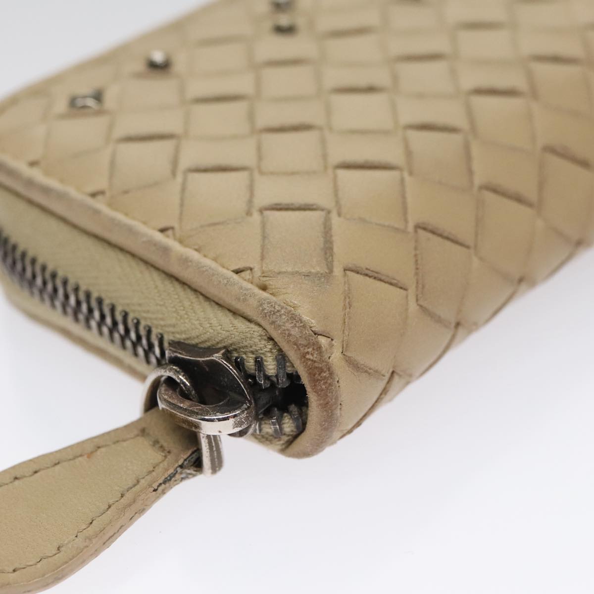BOTTEGA VENETA INTRECCIATO Coin Purse Leather Beige Auth am7335