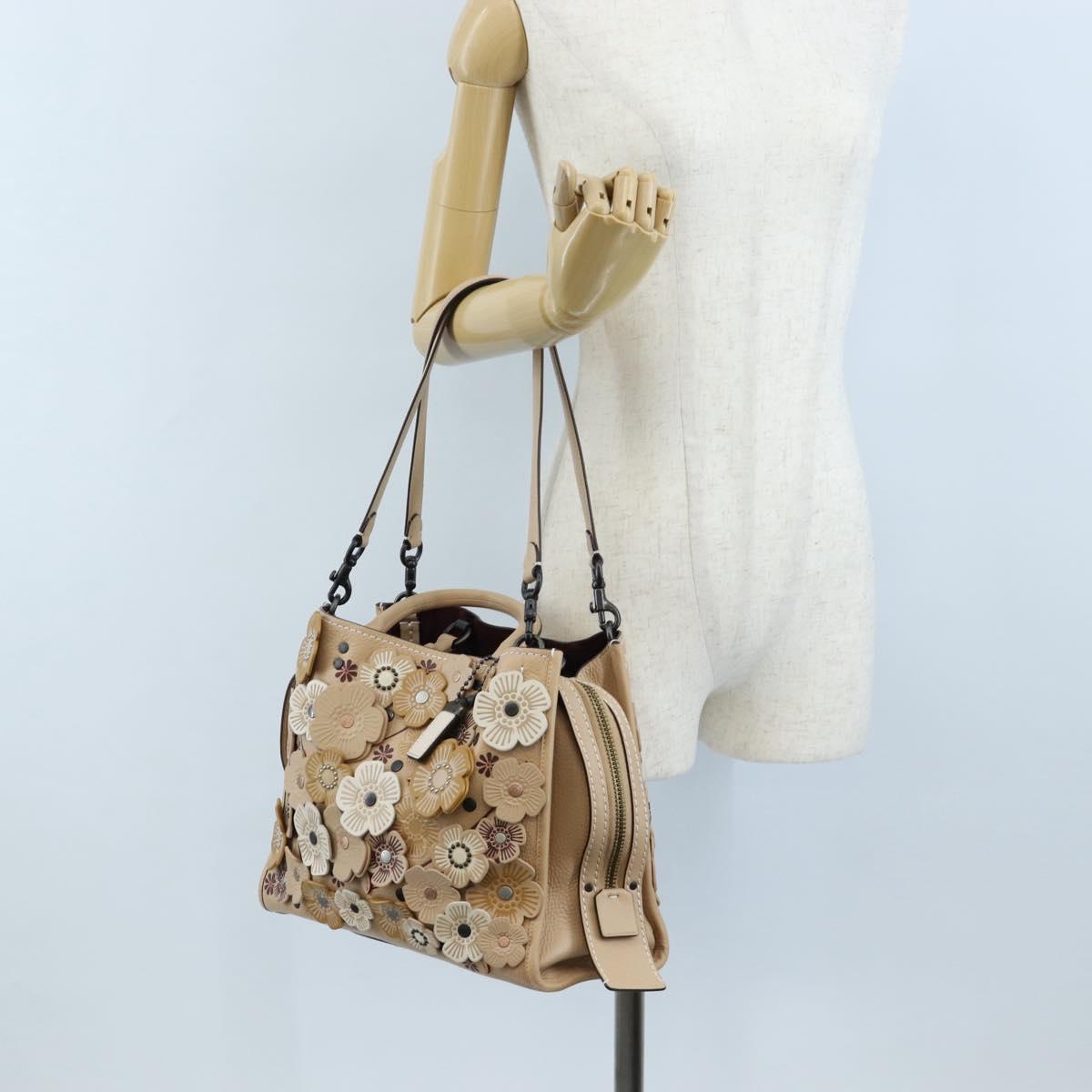 Coach Rogue 31 Hand Bag Leather Beige Auth am7357V