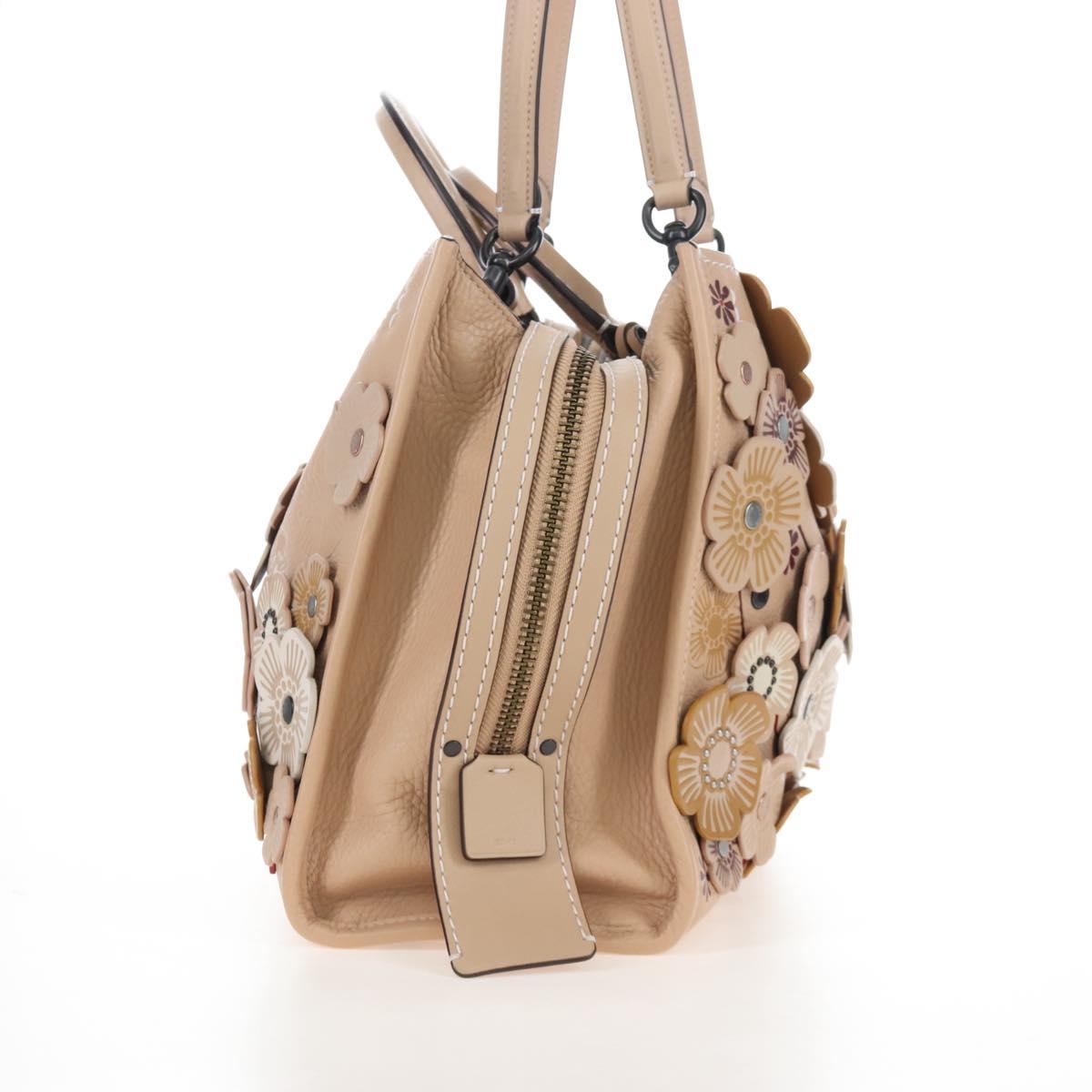 Coach Rogue 31 Hand Bag Leather Beige Auth am7357V