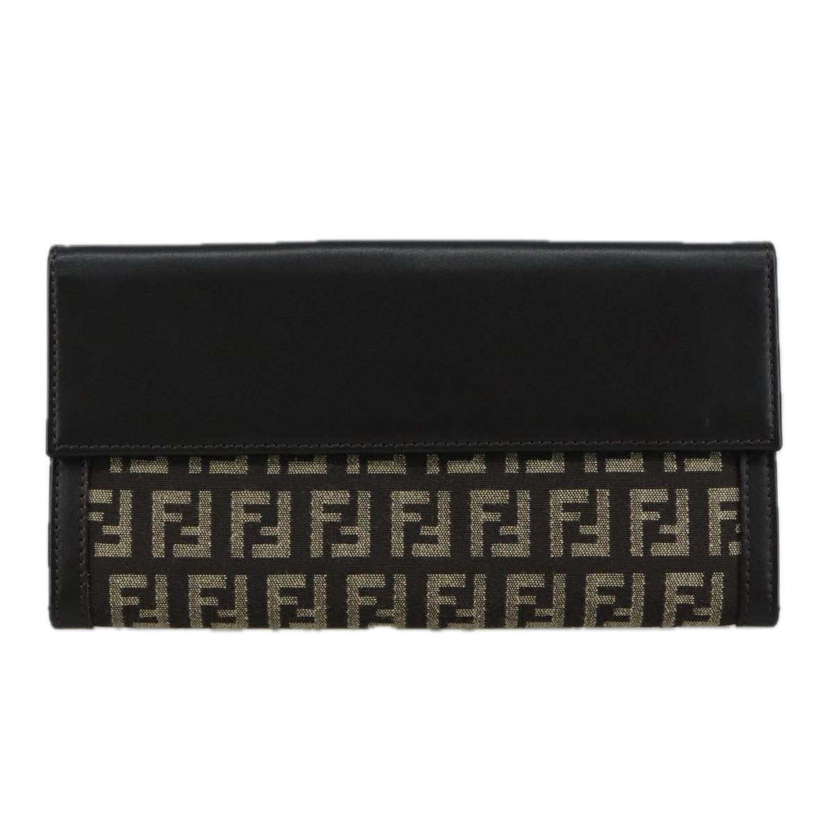 FENDI Zucchino Canvas Wallet Brown Auth am7414V
