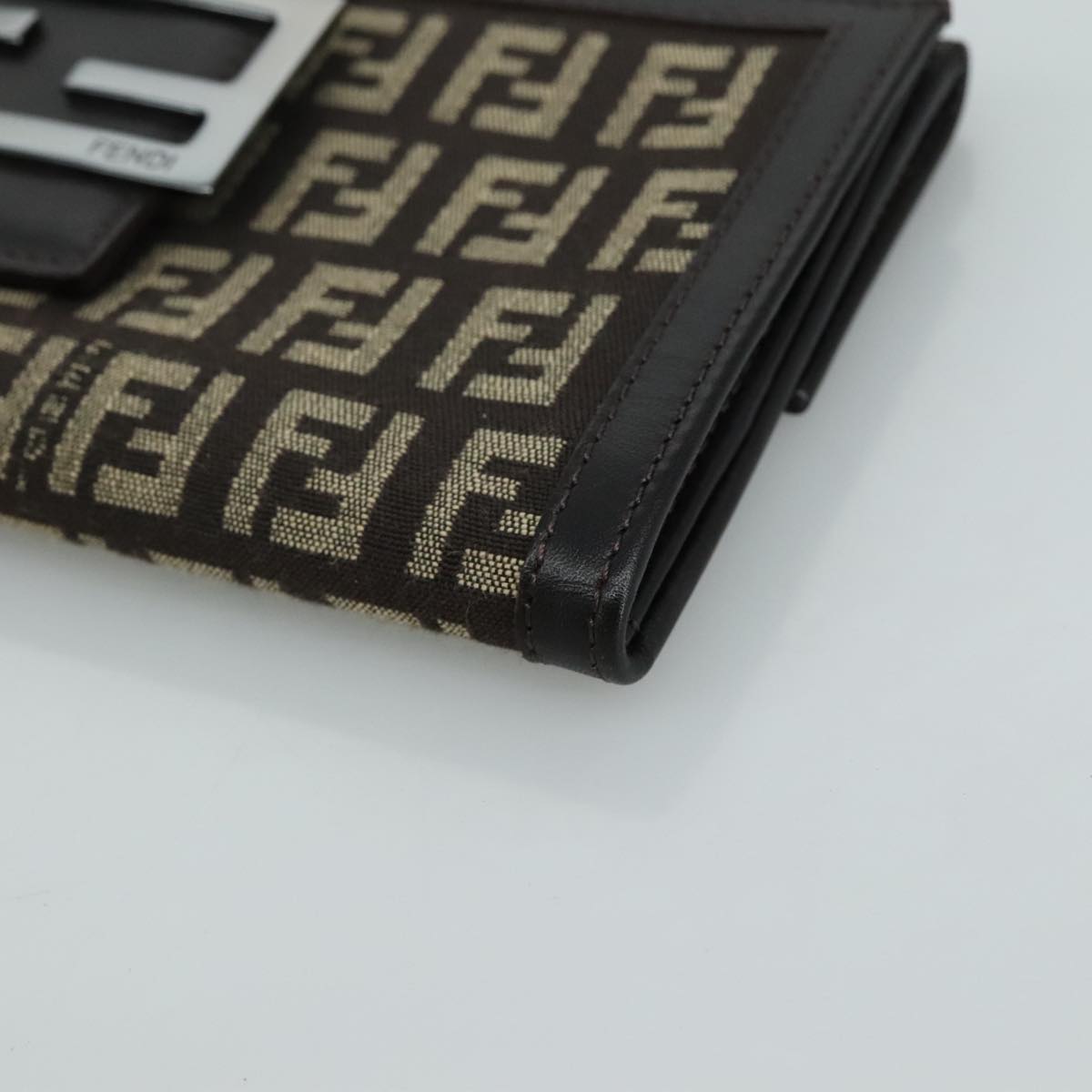 FENDI Zucchino Canvas Wallet Brown Auth am7414V
