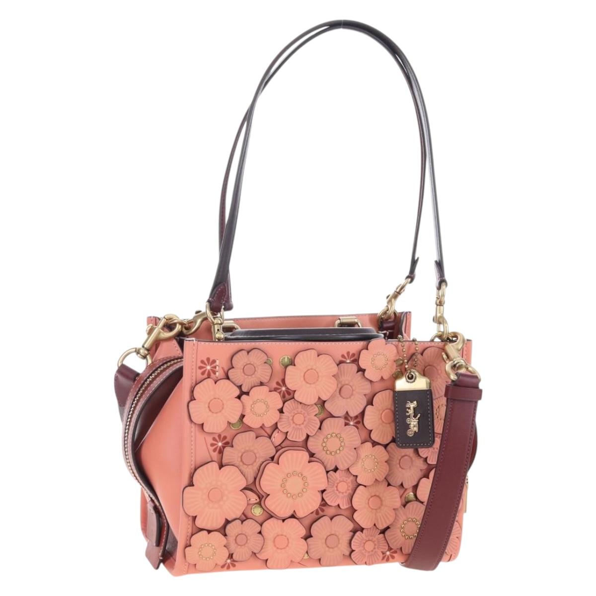 Coach Rogue 25 Hand Bag Leather 2way Pink Gold Auth am7461V