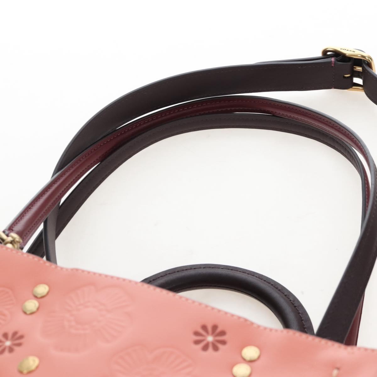 Coach Rogue 25 Hand Bag Leather 2way Pink Gold Auth am7461V