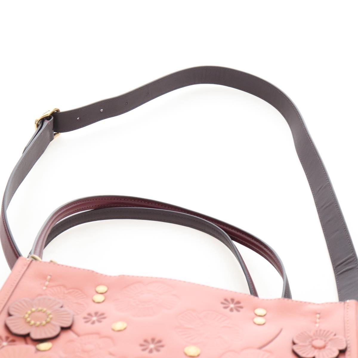 Coach Rogue 25 Hand Bag Leather 2way Pink Gold Auth am7461V