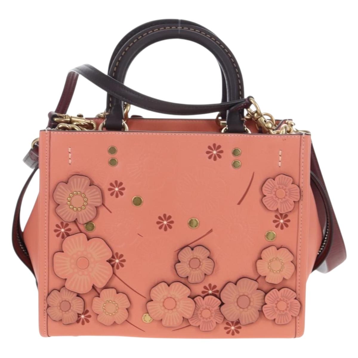 Coach Rogue 25 Hand Bag Leather 2way Pink Gold Auth am7461V