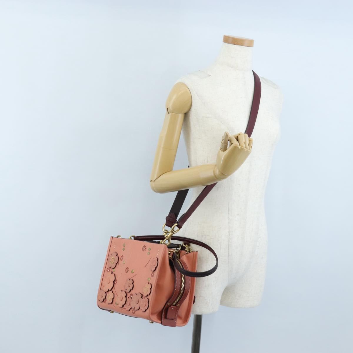 Coach Rogue 25 Hand Bag Leather 2way Pink Gold Auth am7461V
