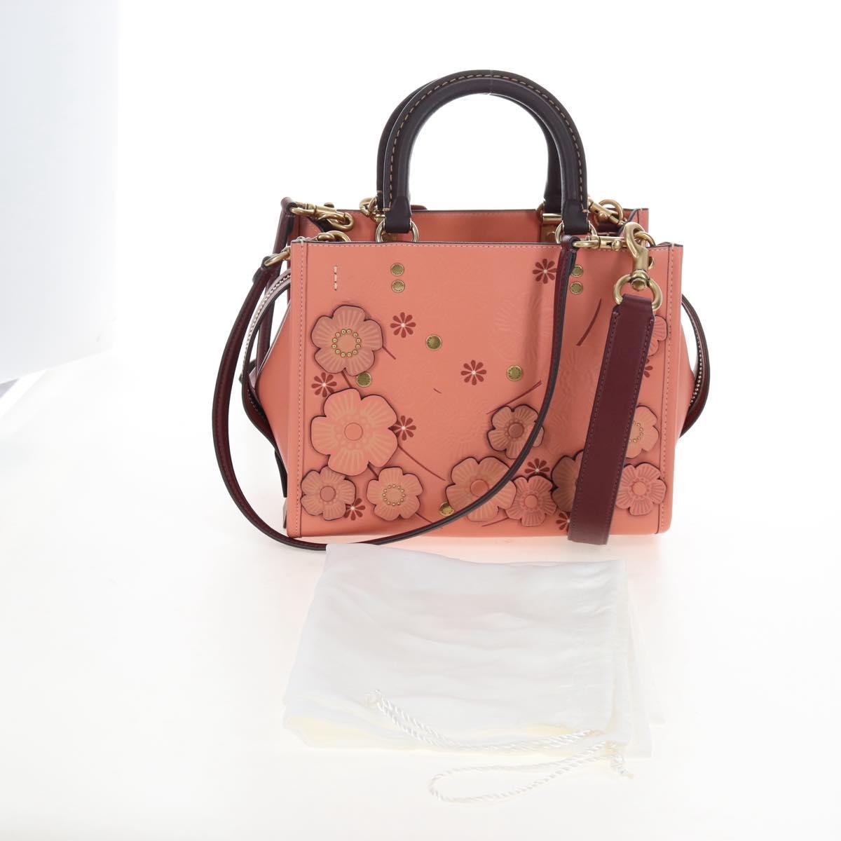 Coach Rogue 25 Hand Bag Leather 2way Pink Gold Auth am7461V