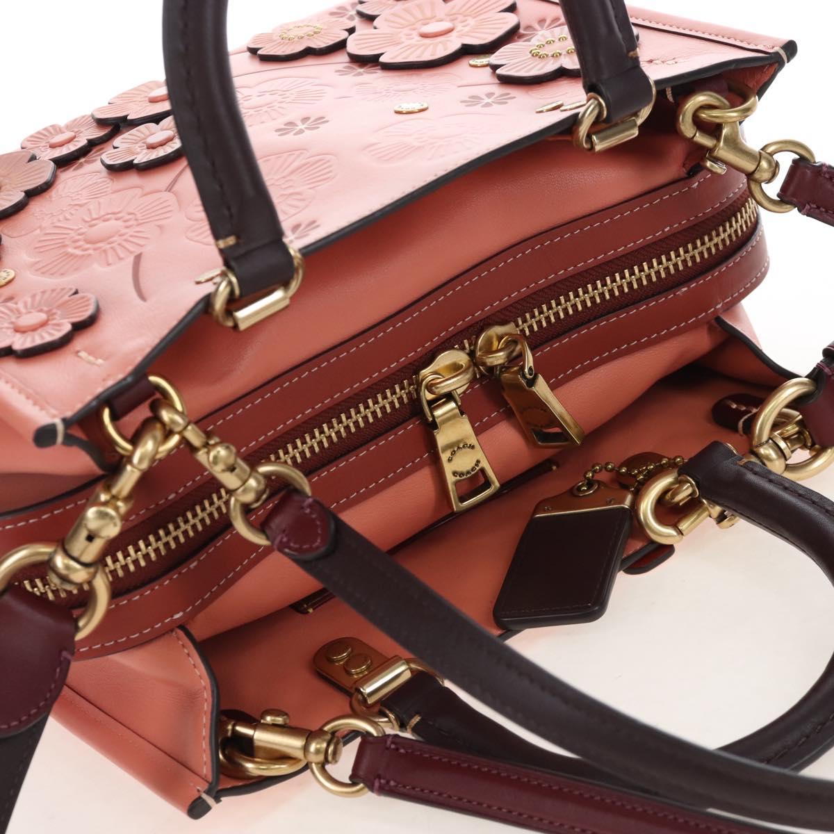 Coach Rogue 25 Hand Bag Leather 2way Pink Gold Auth am7461V