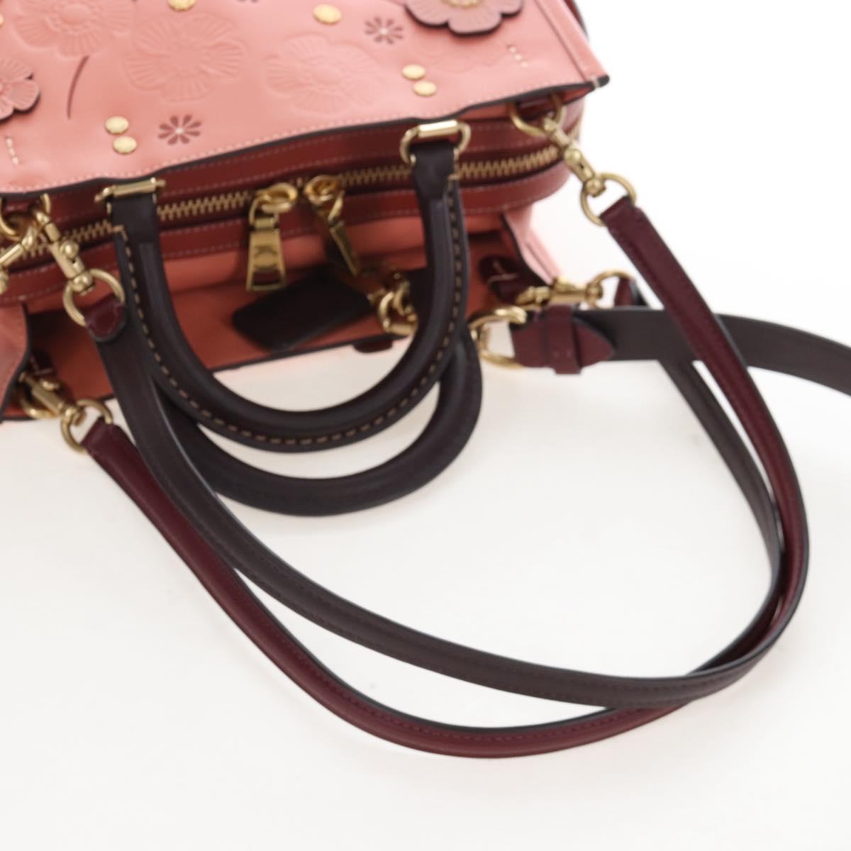 Coach Rogue 25 Hand Bag Leather 2way Pink Gold Auth am7461V