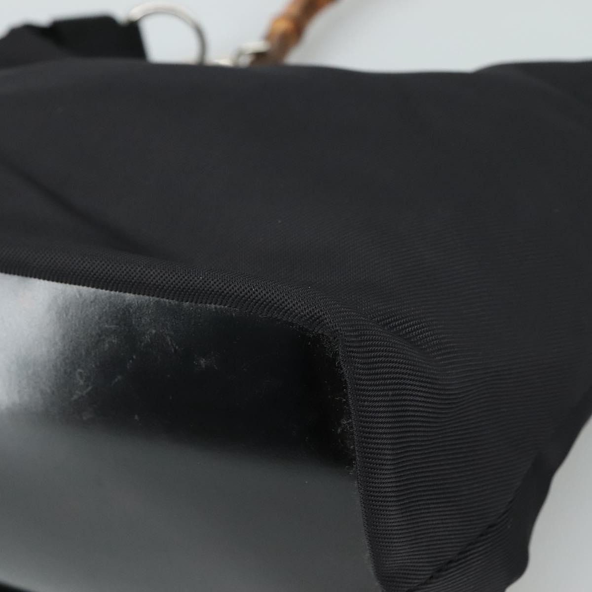 GUCCI Bamboo Hand Bag Nylon Black Silver 000 1434 0531 Auth am7494