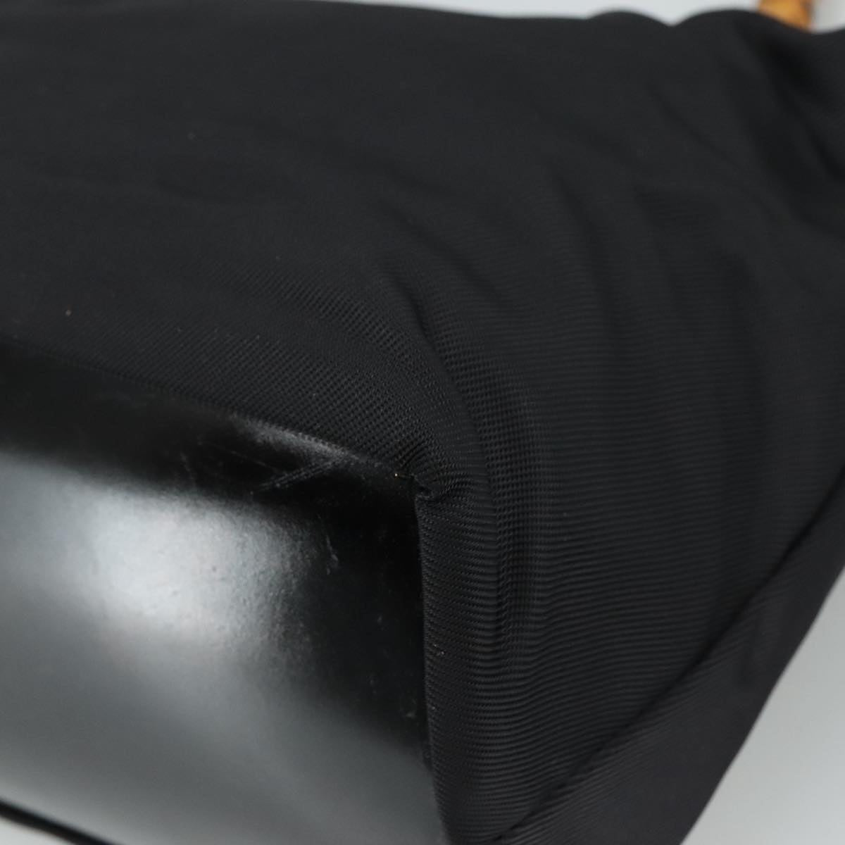 GUCCI Bamboo Hand Bag Nylon Black Silver 000 1434 0531 Auth am7494