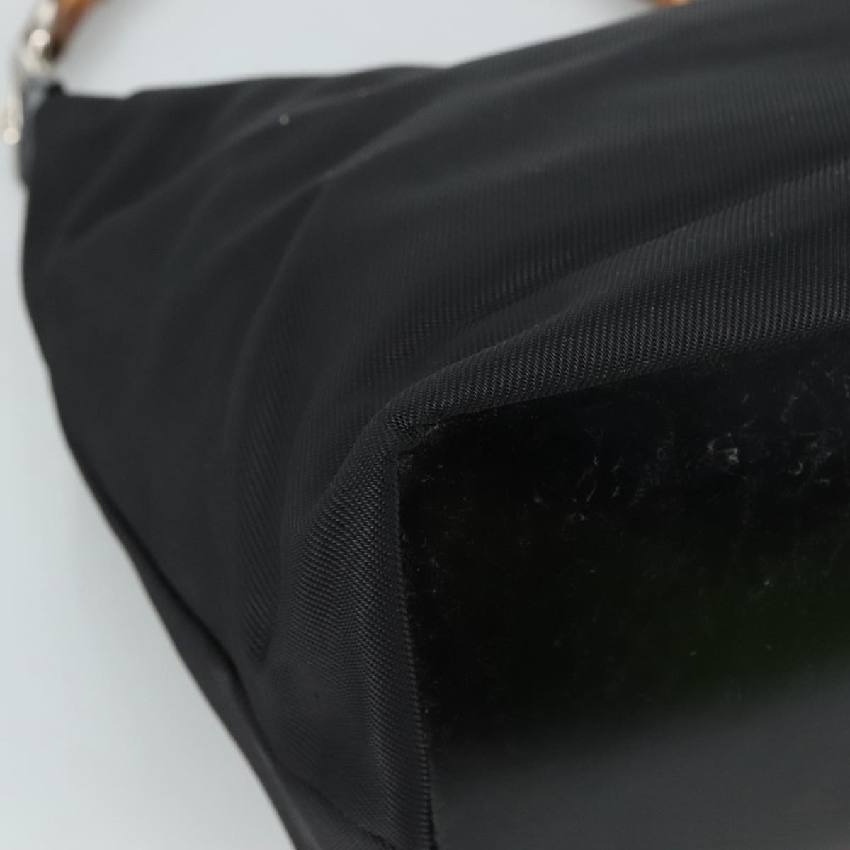 GUCCI Bamboo Hand Bag Nylon Black Silver 000 1434 0531 Auth am7494