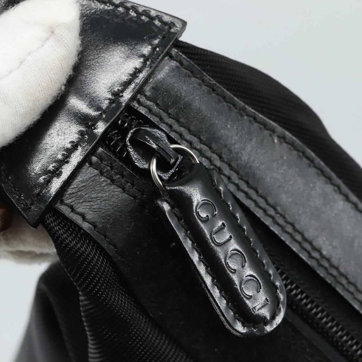 GUCCI Bamboo Hand Bag Nylon Black Silver 000 1434 0531 Auth am7494