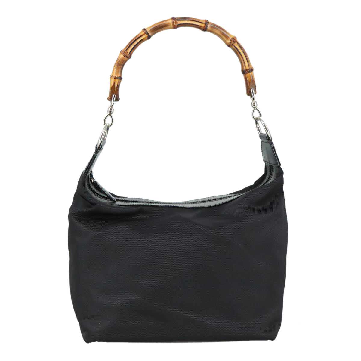 GUCCI Bamboo Hand Bag Nylon Black Silver 000 1434 0531 Auth am7494