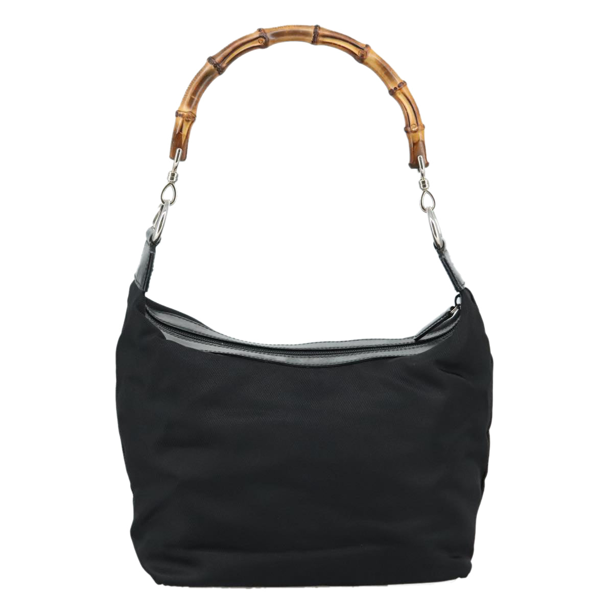 GUCCI Bamboo Hand Bag Nylon Black Silver 000 1434 0531 Auth am7494